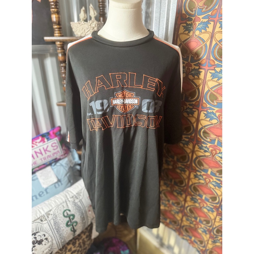 Harley Davidson Barnett El Paso TX 2003 Black Orange White T-Shirt‎